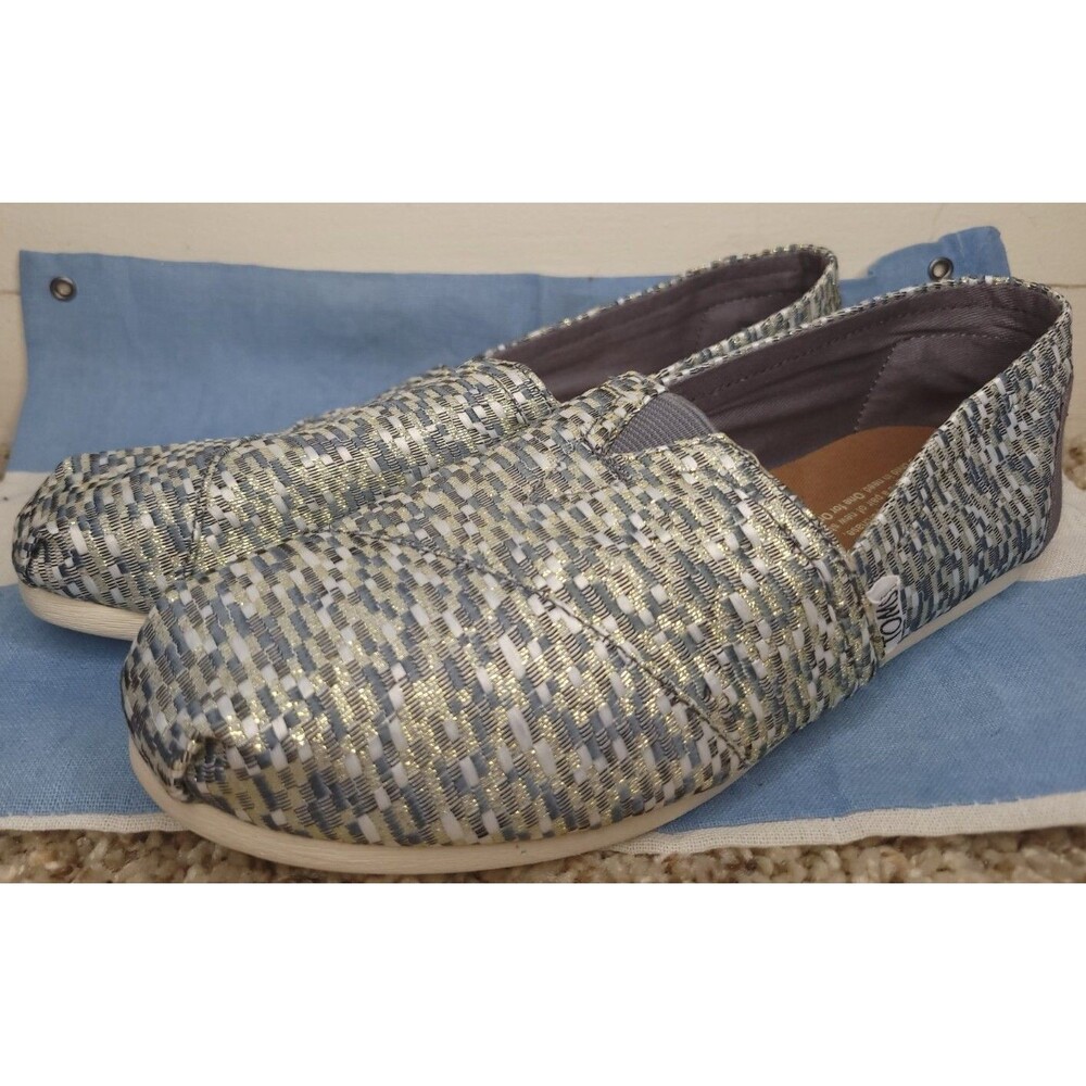 8 TOMS Womens Flats Loafers Shoes Sparkle Blue/Grey/Gold/White Classic Canvas